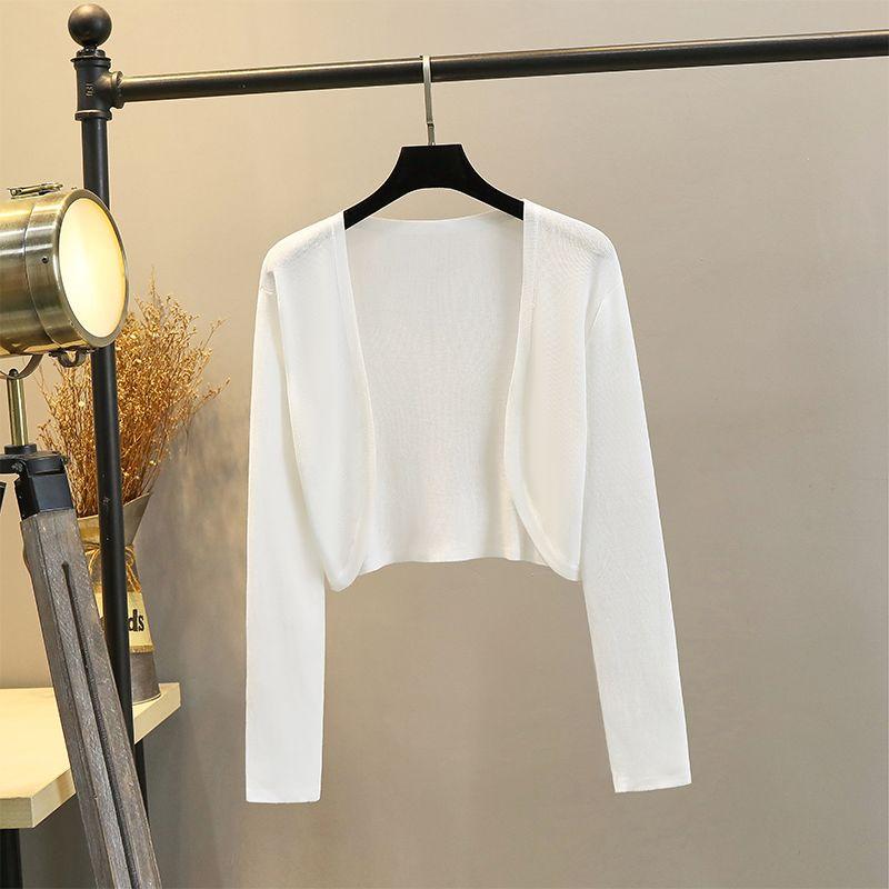 

Tencel Suspender Skirt White Long Sleeve Thin Knitted Cardigan