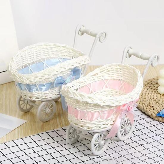 Rattanowy Koszyk na Kwiaty do Wózka Mały Tkany Koszyk do Przechowywania Uchwyt na Sztuczne Kwiaty