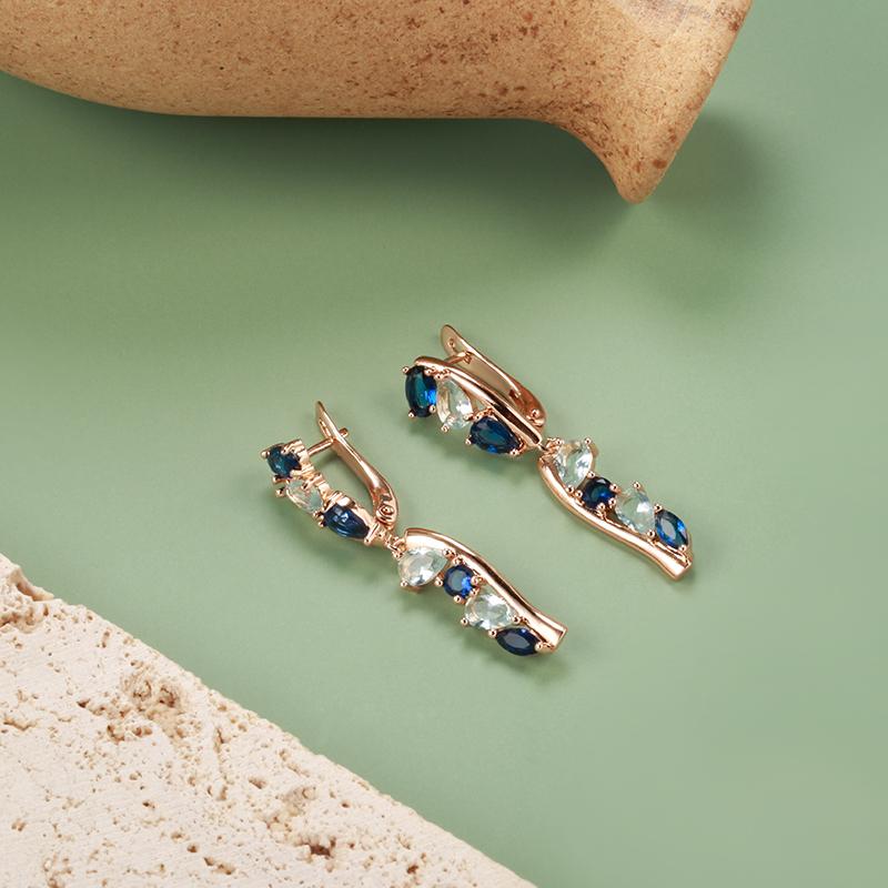 Luxury Blue Natural Zircon Drop Earrings For Women Trendy Rose Gold Color Bride Earrings Vintage Wedding Jewelry