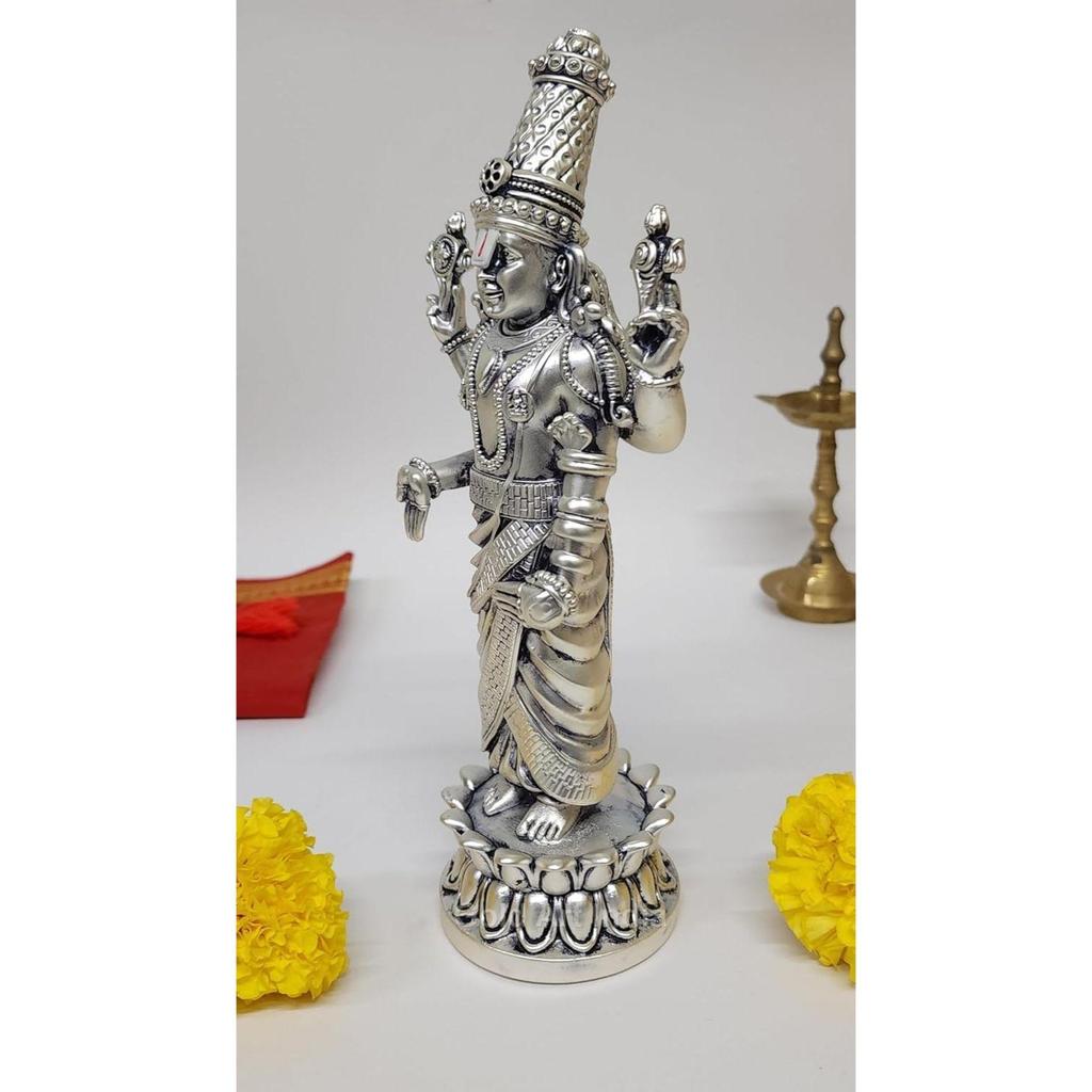 Lord Tirupati Balaji Kamal Silver Plated Idol for Car Dashboard | Lord Venkateswara Swamy for Diwali Decor