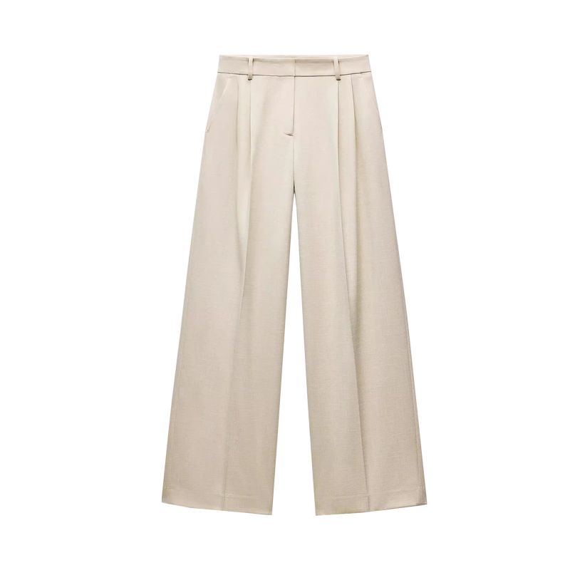 

Spring New Women s Clothing Double Breasted Suit Outwear 2129727 Pleated High Waist Wide Leg Pants 2125727 Light beige pants L