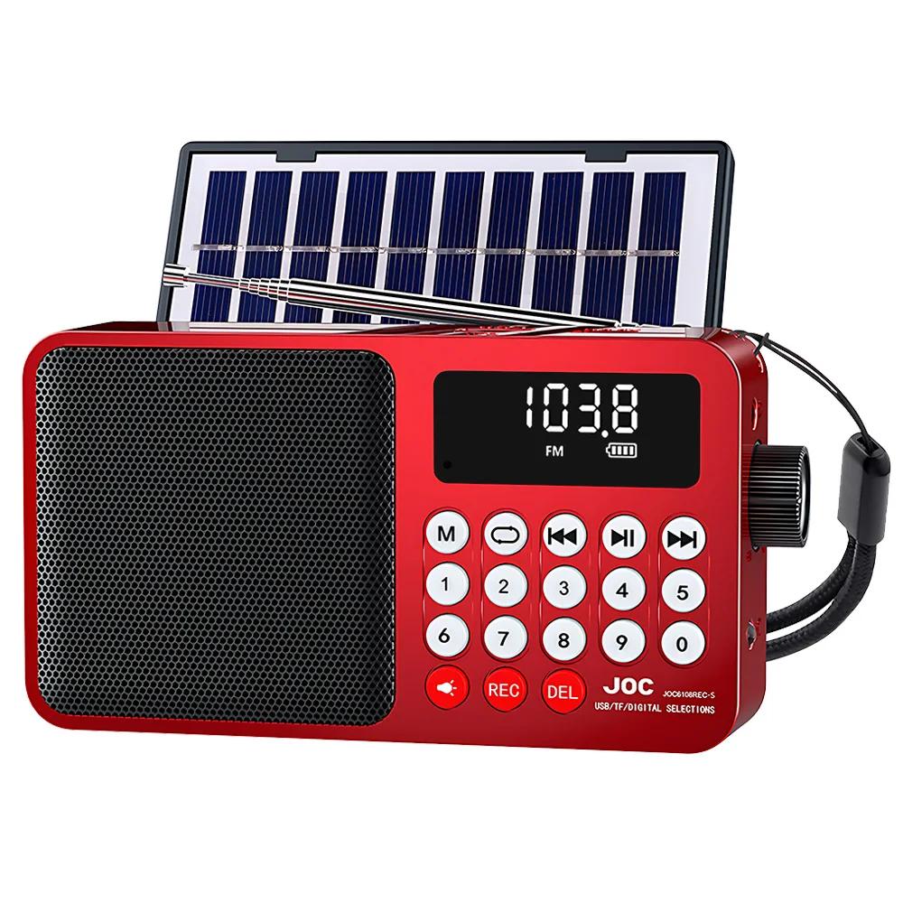 Solar Portable FM Radio Rechargeable Bluetooth Speaker USB TF Card MP3 Music Player with Recording LED Light Radio FM Receiver