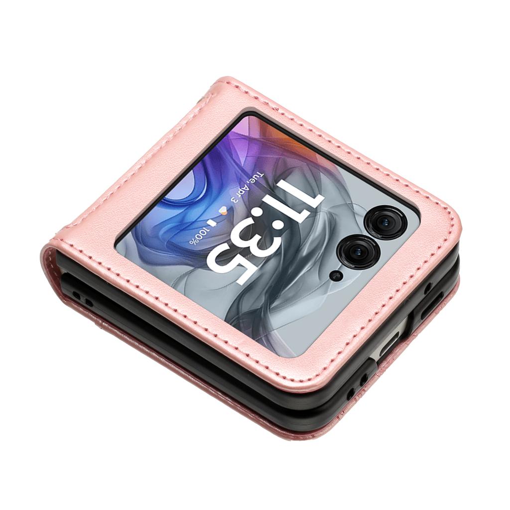 Voor Motorola Razr 60/50 5G Leren Hoesje Vlinder Bloem Bedrukt Telefoonhoesje met Polsband