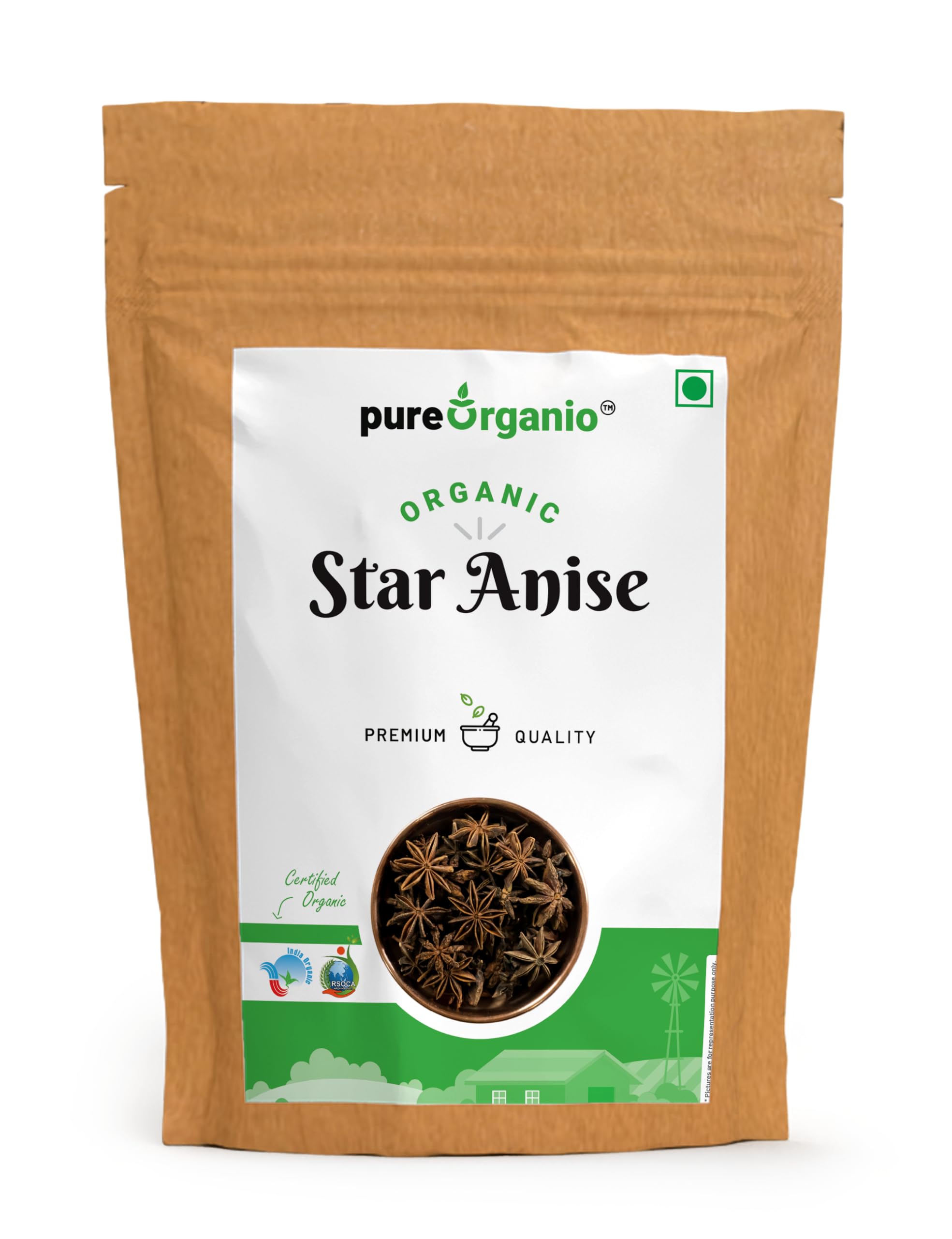 

Pure Organio Organic Star Anise Spices Whole Chakri Phool Khada Masala For Cooking NPOP Organic Certified (50 Gm)