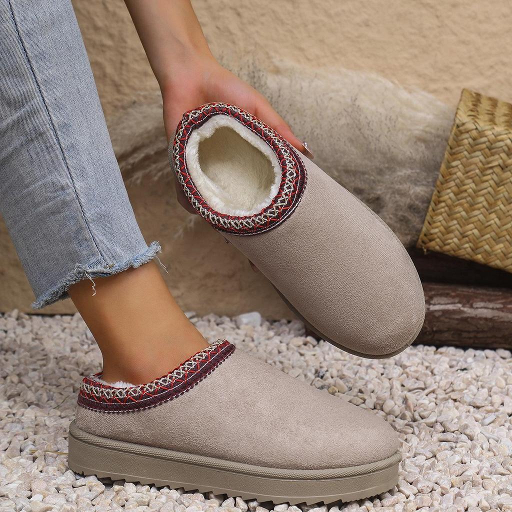 Ethnic Style Men's & Women's Flat Bottom Snow Boots - Plus Size, Round Toe, Warm Cotton Slippers