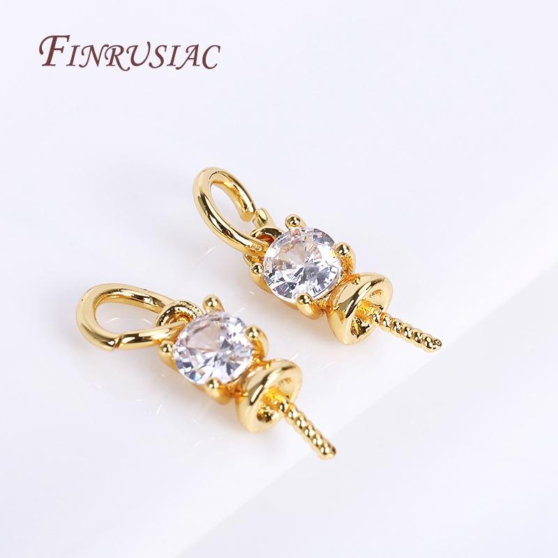 18K Real Gold Plated Zircon-Set Pearl Pendant Mounting For Necklace Making,3mm Cup Peg Drop Pendant Connectors DIY Accessories