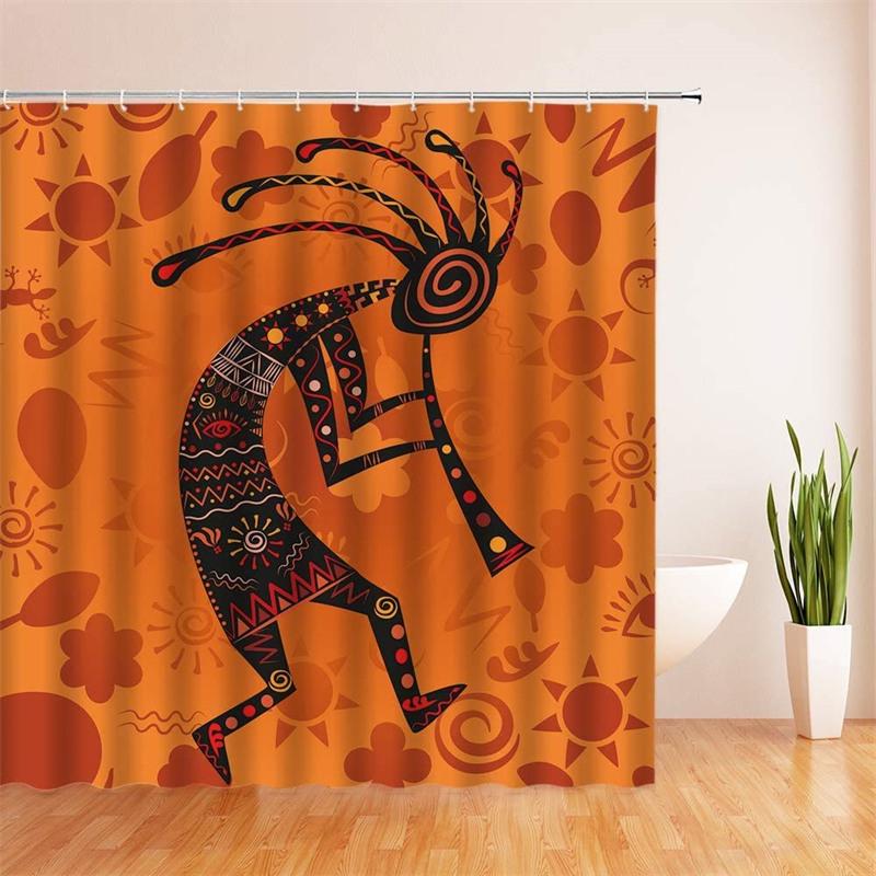 Fashion African Woman Shower Curtain Set With Rugs Afro Girl Egyptian Lady Fabric Shower Curtain Liner Non-Slip Carpet