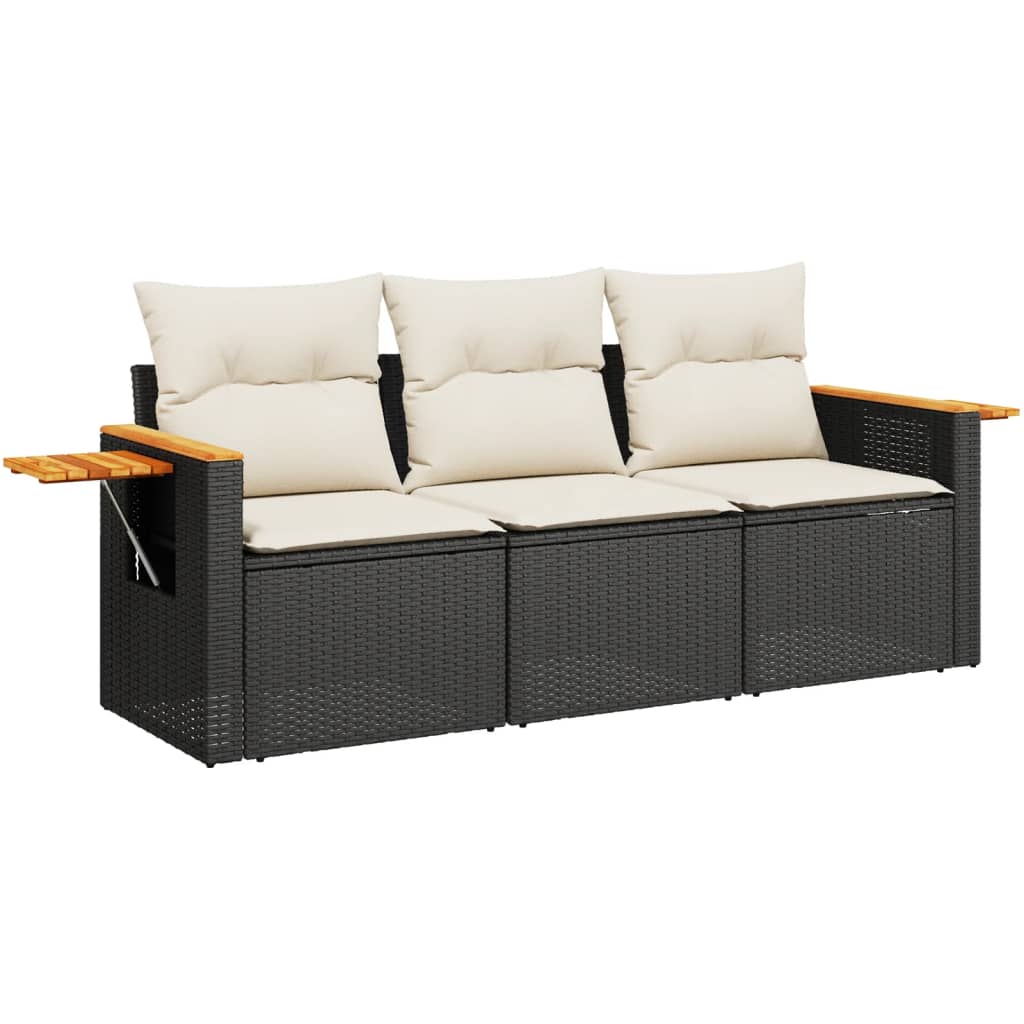 Vidaxl 3-Cz. Set da Salotto per Giardino, Cuscini, Rattan Nero PE