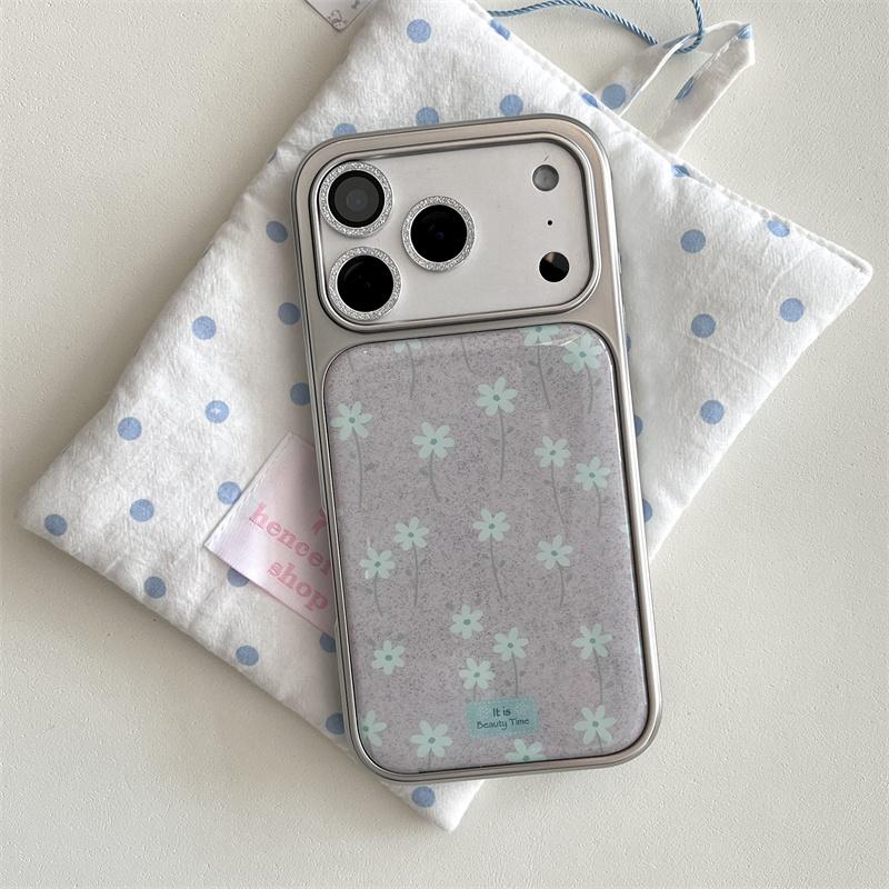 

Fashion Plating Silver Gray Cute Little Flower Phone Case For iPhone 17 Pro 16 15 14 Pro Max Cover Shockproof Protective Cases C For iPhone 17ProMax