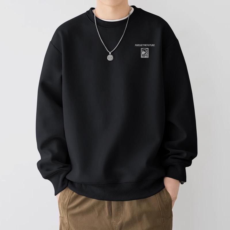 Men's Oversized Fleece-Lined Sweatshirt, Spring/Autumn Heavyweight Trendy Brand, Round Neck, Unisex Jacket