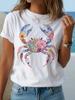 Damen T-Shirt mit Krabben- und Blumenprint - Kurzarm Rundhals Lässige Bluse, Frühling Sommer Tägliches Tragen & Geschenk, Bequemes Krabben- und Blumen Oberteil für Damen