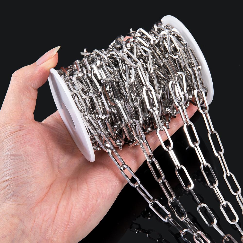 1M Stainless Steel Flat Square Frame Link Chains DIY Men Heavy Chunky Hip Hop Style Jewelry Making Necklace Bracelet Bag Chain