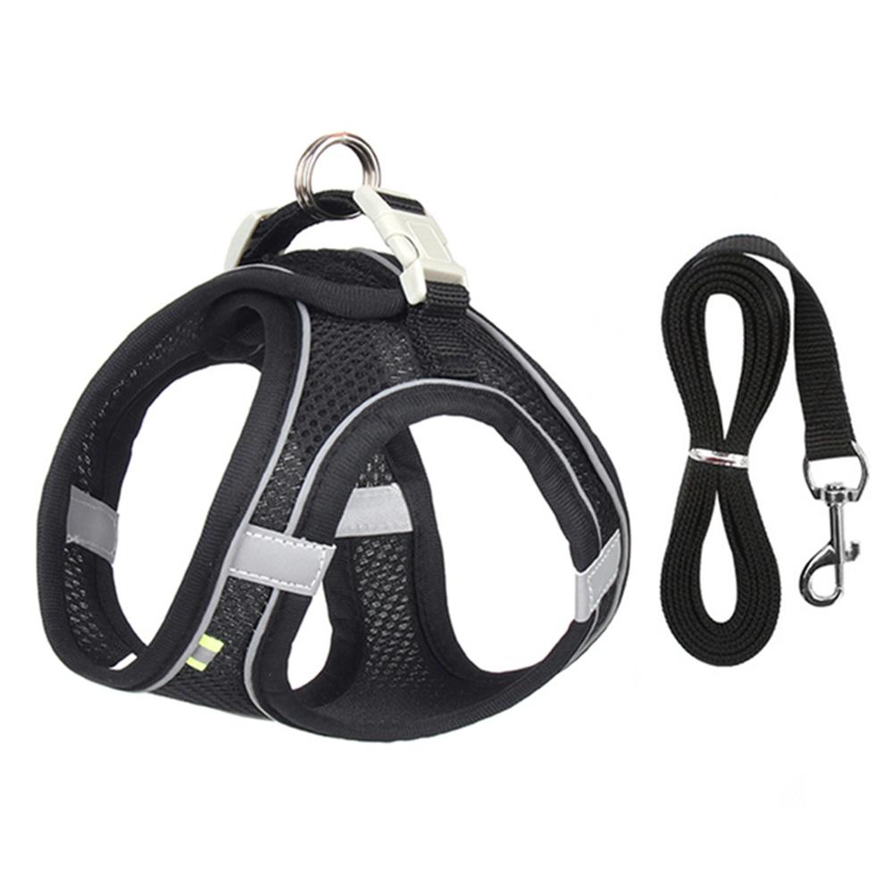 Colete para filhotes de cachorro e gato com coleira, malha respirável, tiras no peito para animais de estimação, para chihuahua, arreios york, coleira refletiva para caminhada de buldogue