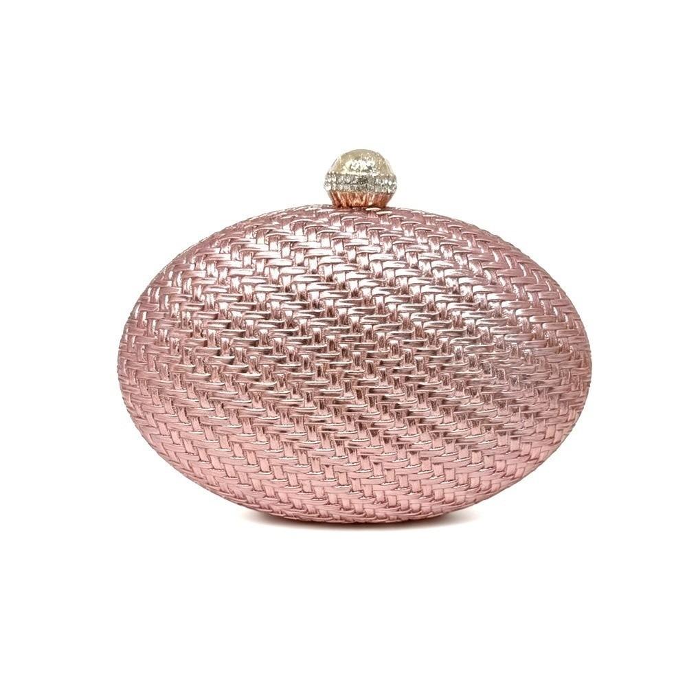 Oval Shape Evening Clutch Bag PU Braided Handbag Elegant Hard Shell Crossbody Bag Women