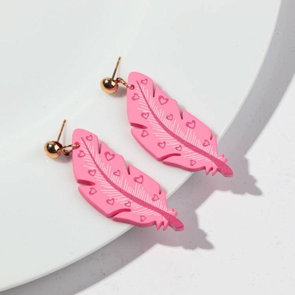 

New Trendy Valentine s Day Acrylic Earring for Women Girls Sweet Romantic Pink Feather Lip Drop Earrings Statement Jewelry Gifts