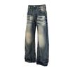 European and American scimitar pants retro washed jeans personalized bamboo pattern loose wide-leg pants men