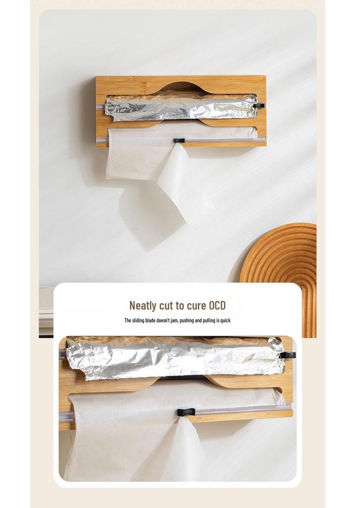 Bamboo Fresh-keeping Film Cutter & Storage Box with Multi-compartment Slicer