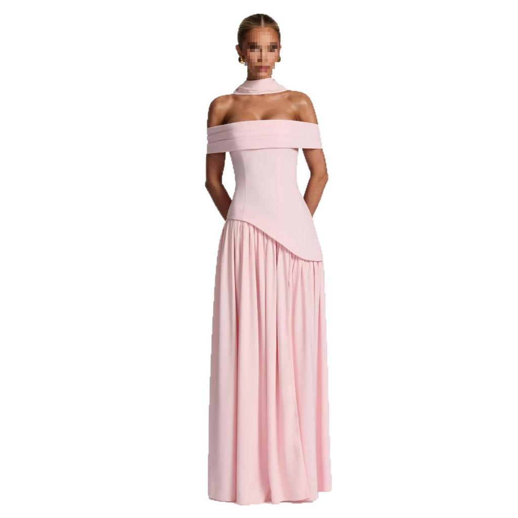 One-Shoulder Patchwork Open-Back Turtleneck Slimming Dress