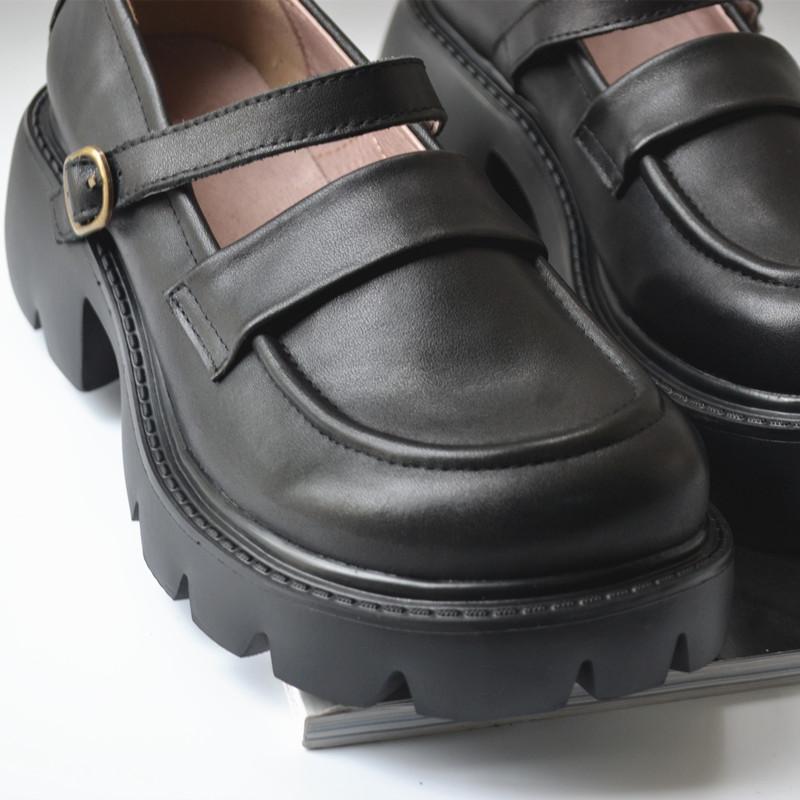 Fashion Leather Big Head Loose Flat Women's Shoes Platform Mary Jane Shoes Thick Soled Cow Leather Shoes