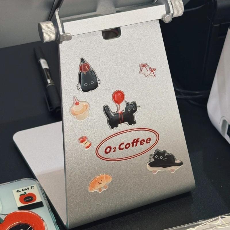 1 Blatt 3D Epoxidharz Transparente Aufkleber Ins Niedliche Schwarze Katze Cartoon Gelee Relief Aufkleber DIY Handyhüllen Laptop Tablet Deko