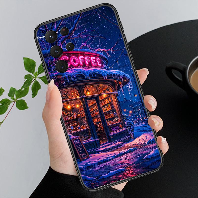 Phone Case For Samsung A55 A16 A56 A36 A35 A15 A53 A54 A33 A34 A25 A05S A52 A52S A14 A26 A71 Coffee Cafe night Aesthetic