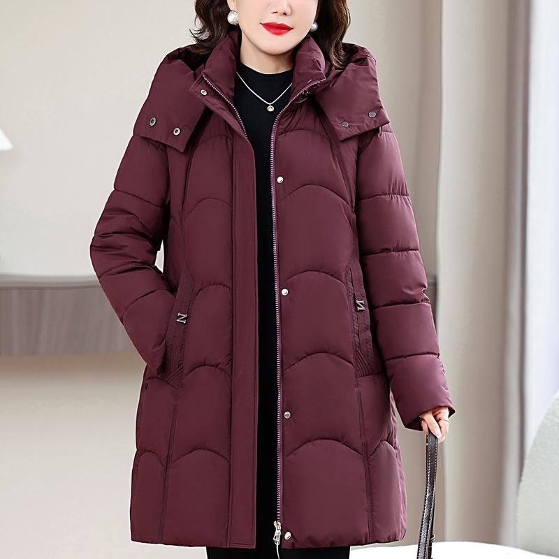 Women Plus Size Long Hooded Padded Coat Winter Warm Ladies Cotton Outerwear Jacket