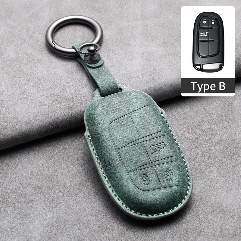 Leather Car Key Case Cover Keychain For Jeep Wrangler Commander Compass Patriot Renegade Cherokee Grand Cherokee Keyring