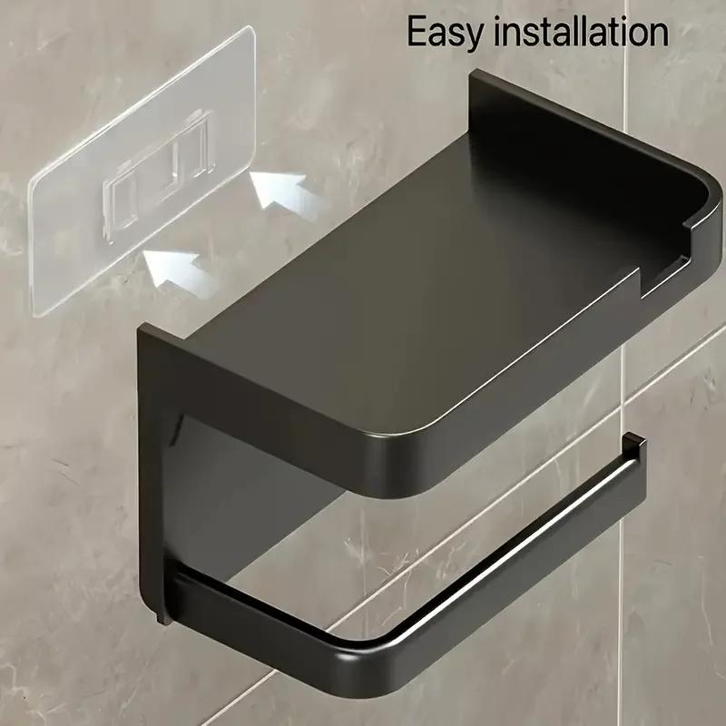 Easy-Install Toilet Paper Holder Wall-Mounted No-Punch Roll Organizer  Bathroom Storage Accessory