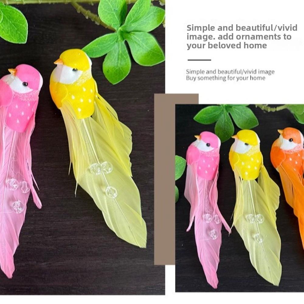 6pcs Colorful Simulation Birds Home Decor with Clip Artificial Foam Feathers Birds Art Craft Sculptures Photography Props