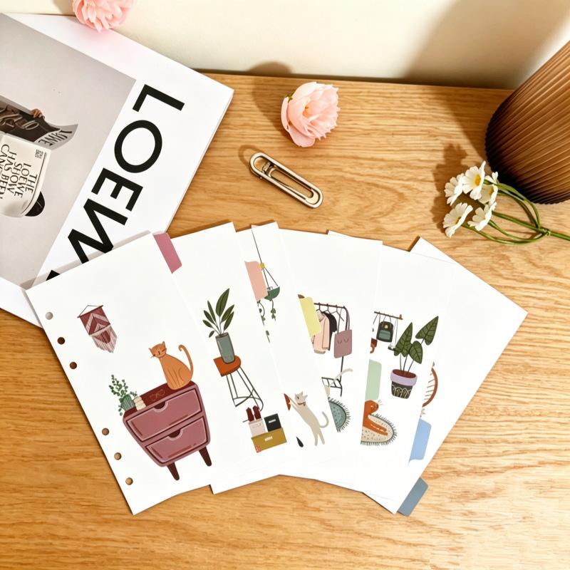 A6 Cat Scene Loose Leaf Divider Pages Index Partition Binder Planner Stationery Notebook Paper Divider Accessories