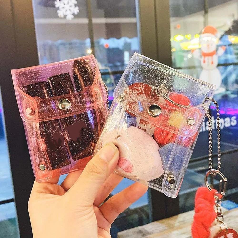 Cute Pink Sequin With Keychain Transparent Key wallet Coin purse Lipstick bag Mini Comestic bag