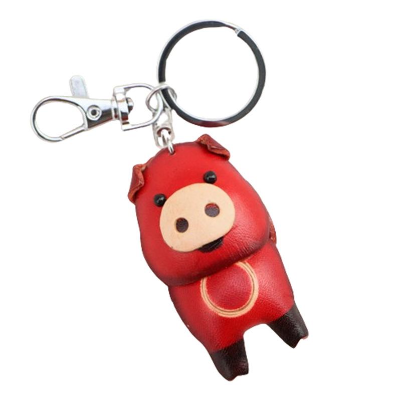 The First Layer Of Cowhide Piggy Keychain Pendant, Locomotive Car Key Chain Accessories, Bag Small Pendant, Cute Trendy