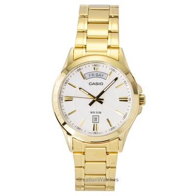Relógio Masculino Analógico Padrão Tom Dourado Aço Inoxidável Mostrador Branco Quartzo MTP-1381GD-7AV