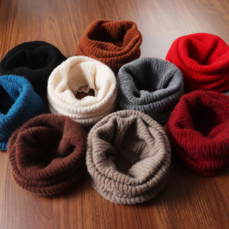 100% Wolle Gestrickter Rollkragenschal Winter Herbst Warm Weich Ringschals Muster Nackenwärmer Mode Snood Stirnband Damen Falsch