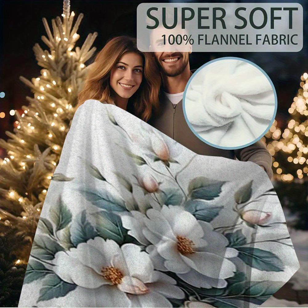 1pc Vintage Floral Print Blanket, 60x80 Inch - White Roses & Green Leaves Design, Soft Cotton, Perfect for Sofa, Chair, Bed, Car