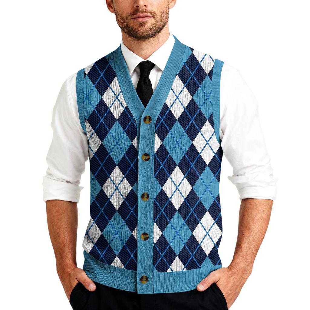 Men's V-Neck Sleeveless Knit Cardigan Vest