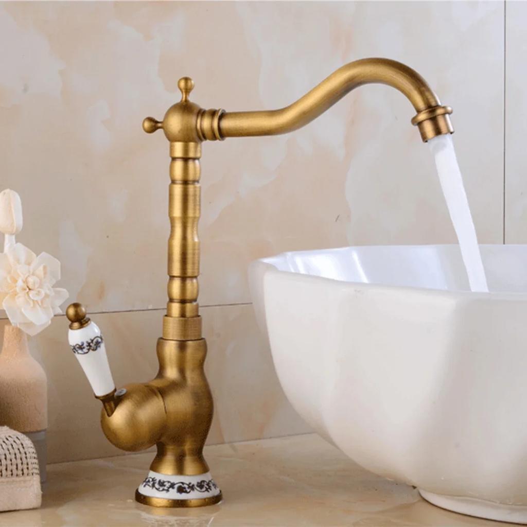 Luxury Retro Bathroom Sink Faucet Antique Brass Basin Faucets Porcelain Ceramic 360 Rotation Torneiras Hot and Cold Mixer Tap