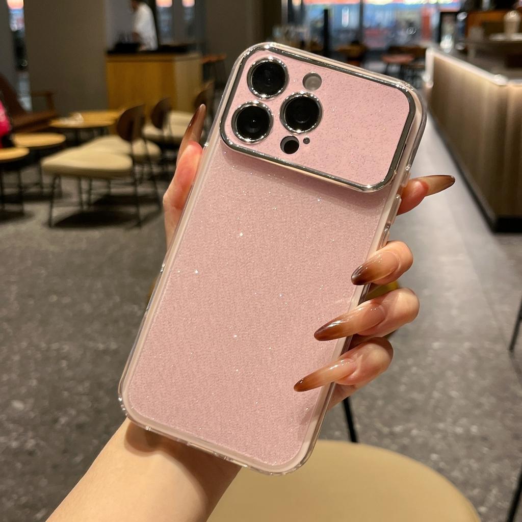 Luxury Shiny Glitter Camera Large Window Case For iPhone 17 Air 16 15 14 Plus 13 12 11 Pro Max Shockproof Bumper Glossy Cover