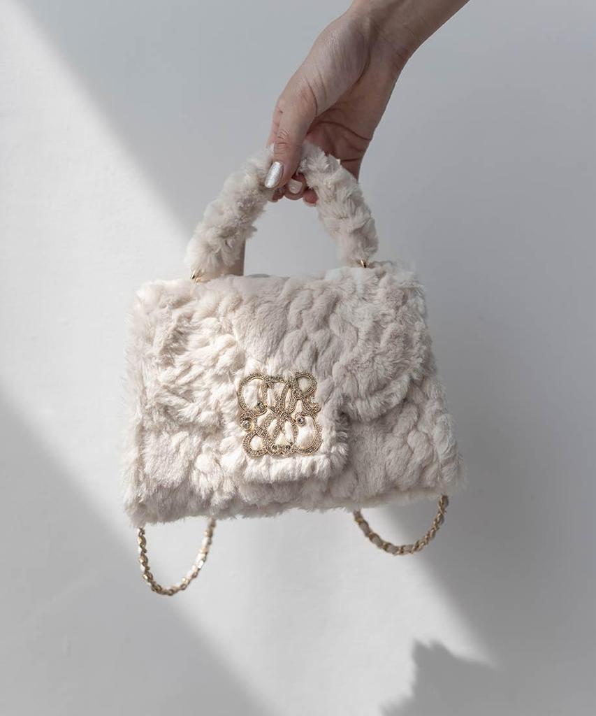 Randa Monogram Shoulder Bag with Ivory 2-Way Fur, Women's,