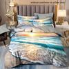 Summer Beach Sunset 3D Art Duvet Cover Set, Breathable Polyester, Zip Closure, Machine Washable - Perfect for All Seasons