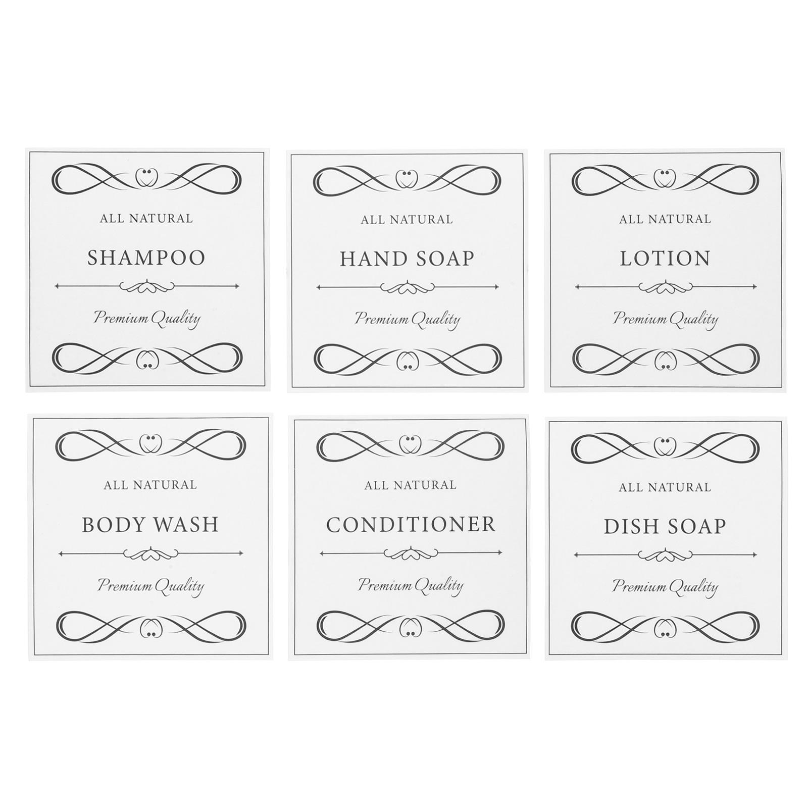 

6 Sheets Waterproof PVC Stickers Hand Soap Labels For Bottles Dispensers Transparent Bottle Markers Shampoo Conditioner Tags