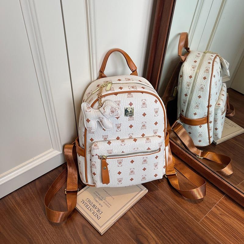 2025 New Large-capacity Backpack Female Cartoon Cute Bear Lady Backpack Korean Version Foreign-style Printed Backpack Tide