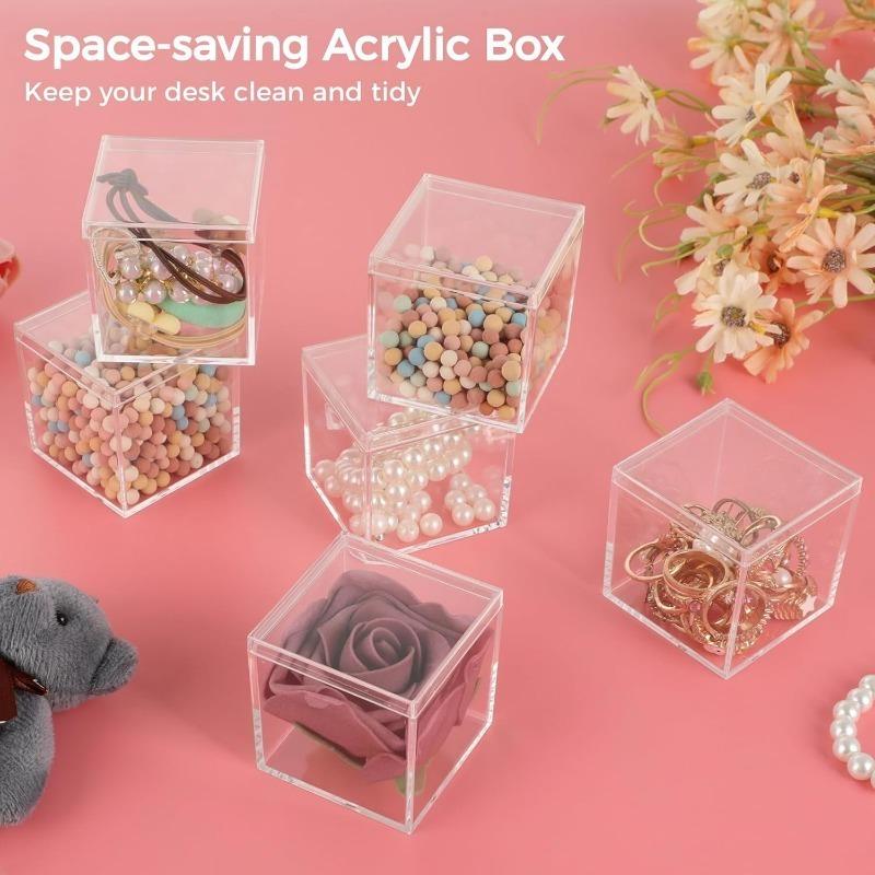 60pcs Transparent Acrylic Boxes with Lids Small Clear Containers 4.5x4.5x4.5cm Square Display Cases Storage Earring Jewelry Bead