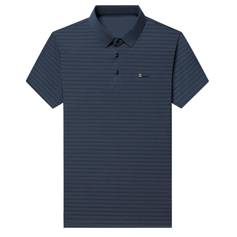 T-Shirt da Uomo con Collo a Rever a Righe Traspirante di Tendenza Polo a Maniche Corte per la Festa del Papà