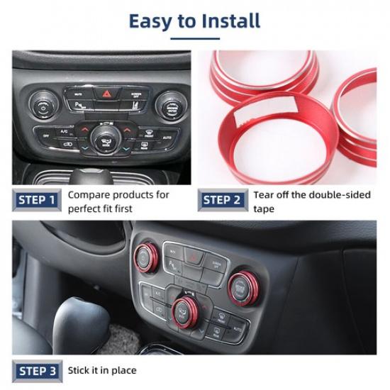 3PCS Red AC Control Knob Covers for Jeep Compass 2017- Interior Accessories