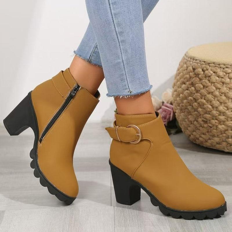 Fashion Retro Suede Leather Boots for Women Casual Thick High Heeled Female Shoes Round Head Side Zipper Spring Autumn Chelsea Botines