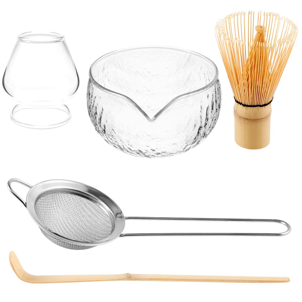 Matcha Besen Set Keramik Matcha Schale mit Ausgießer Matcha Bambusbesen Edelstahl Sieb Keramik Besenhalter Bambuslöffel
