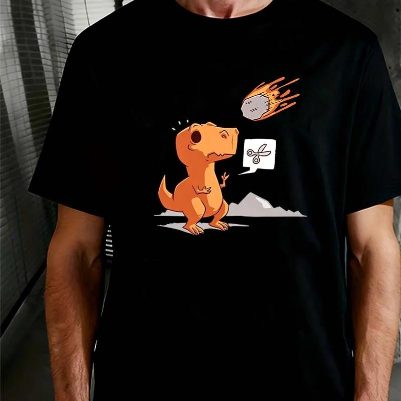 Orange Dinosaur Print Tshirts For Unisex Unisex Summer Casual Fashion Funny High Street Tops Crew Neck Short Sleeve Cotton Tees