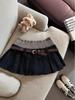 2025 Autumn Korean Style High-Waist Pleated Knit Patchwork Mini Skirt