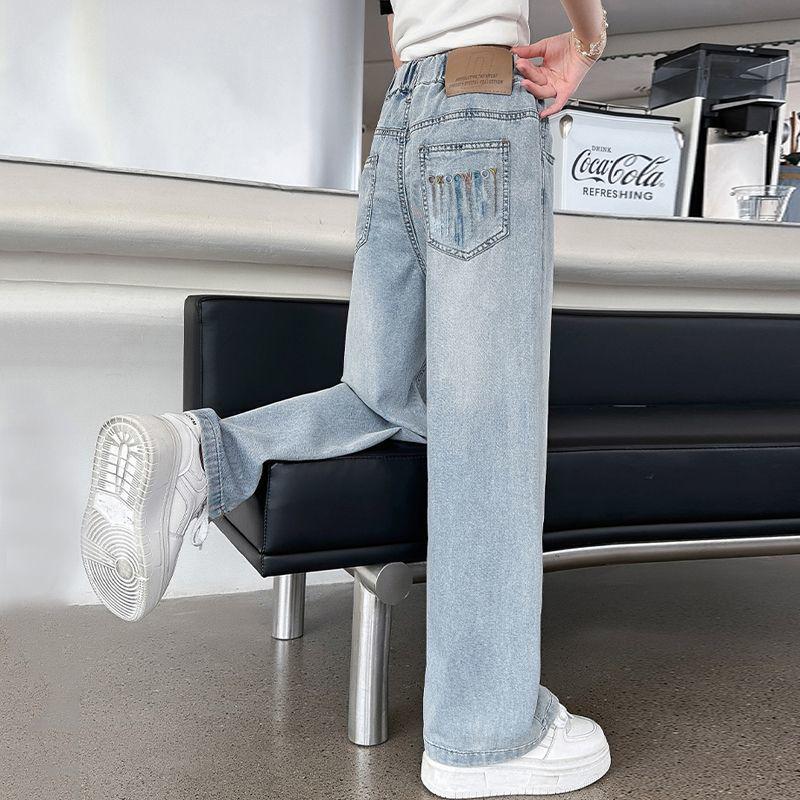 Girls' Medium-Large Tencel Denim Wide-Leg Summer Pants - Stylish & Slimming Long Pants